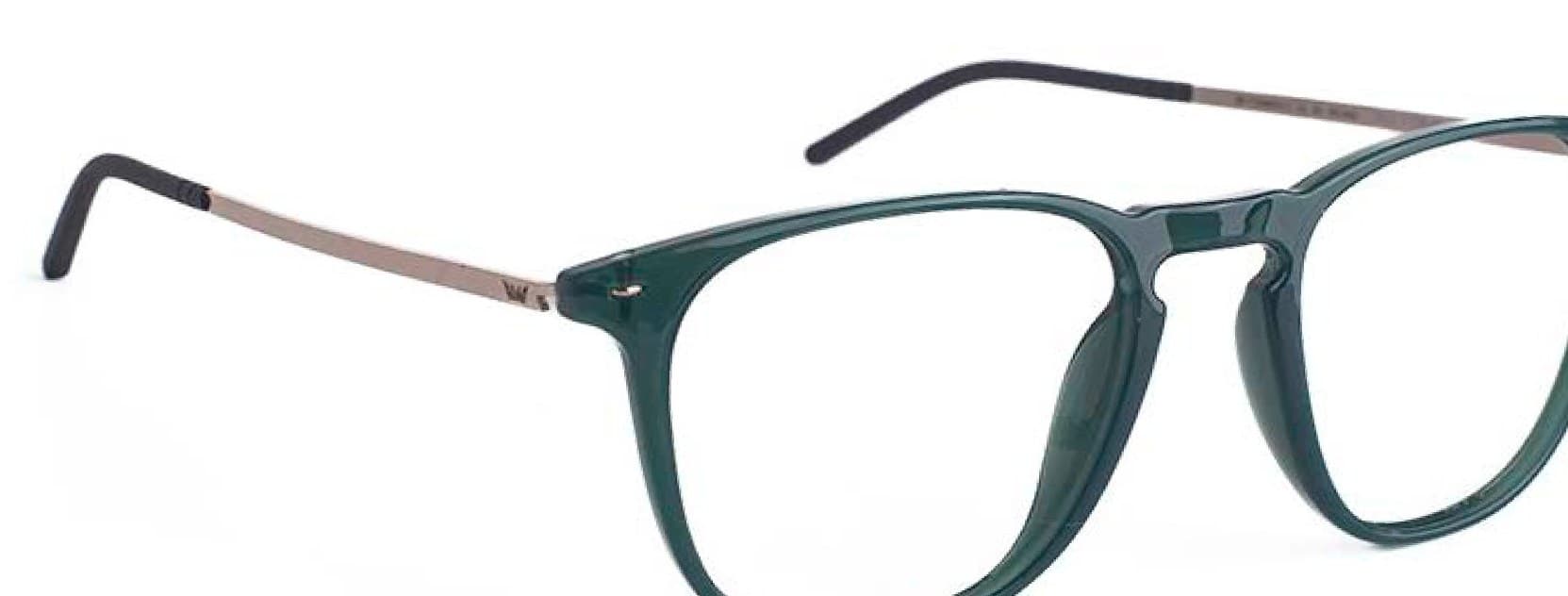 Armazón de receta Vulk Peigs CLEAR GREEN-LG OPTICS *, armazón de g-flex con bisagra integrada, patilla de acero inoxidable con terminal de goma ajustable